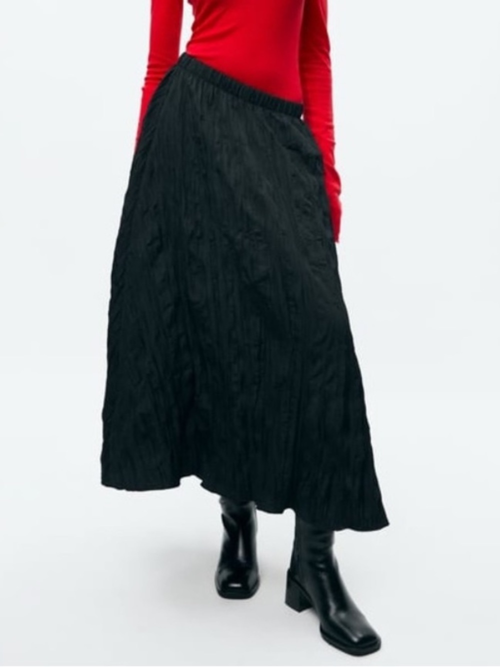 Zara Black Textured Maxi Skirt